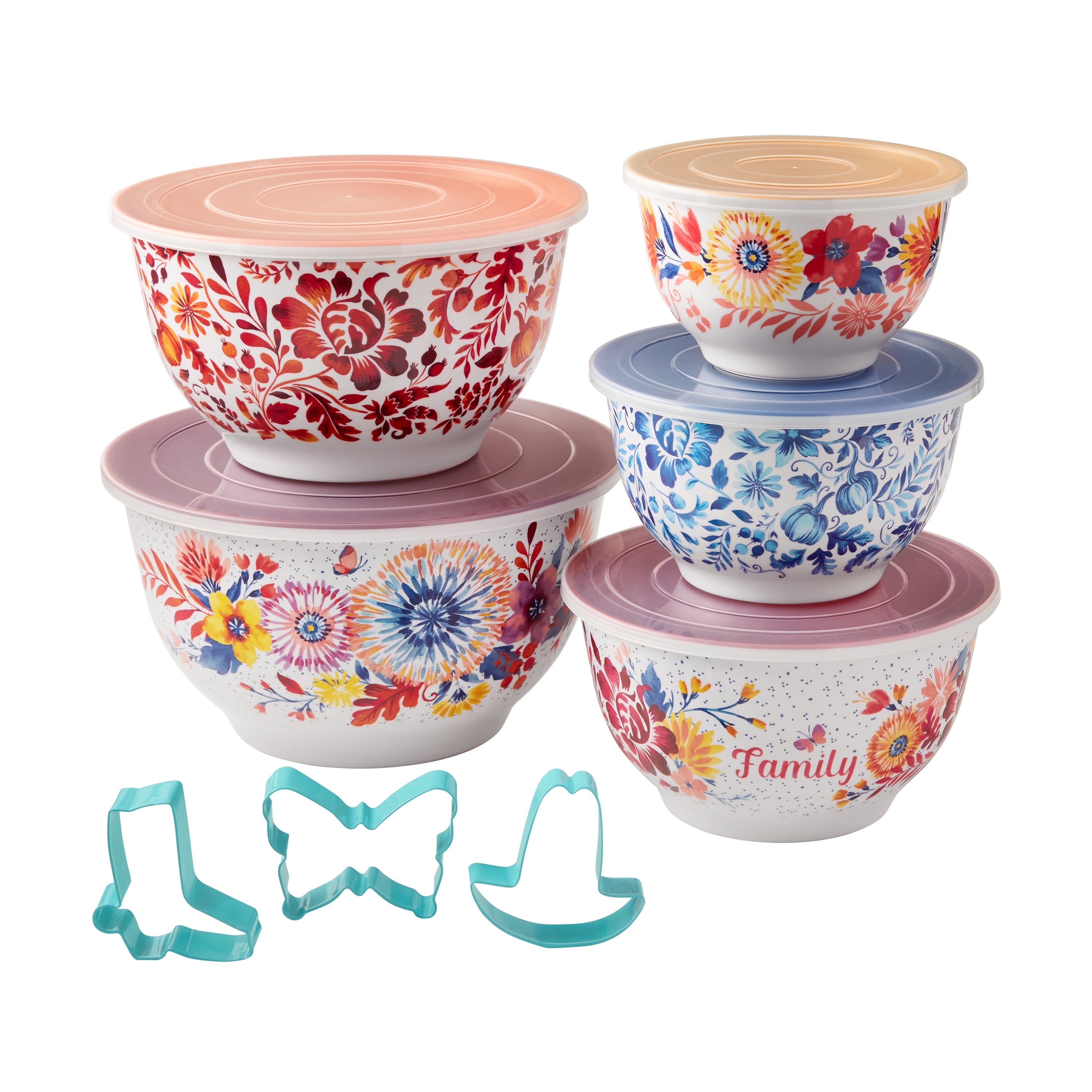 The Pioneer Woman Melamine Mixing Bowls & Cookie Cutter Set, 13 Pieces