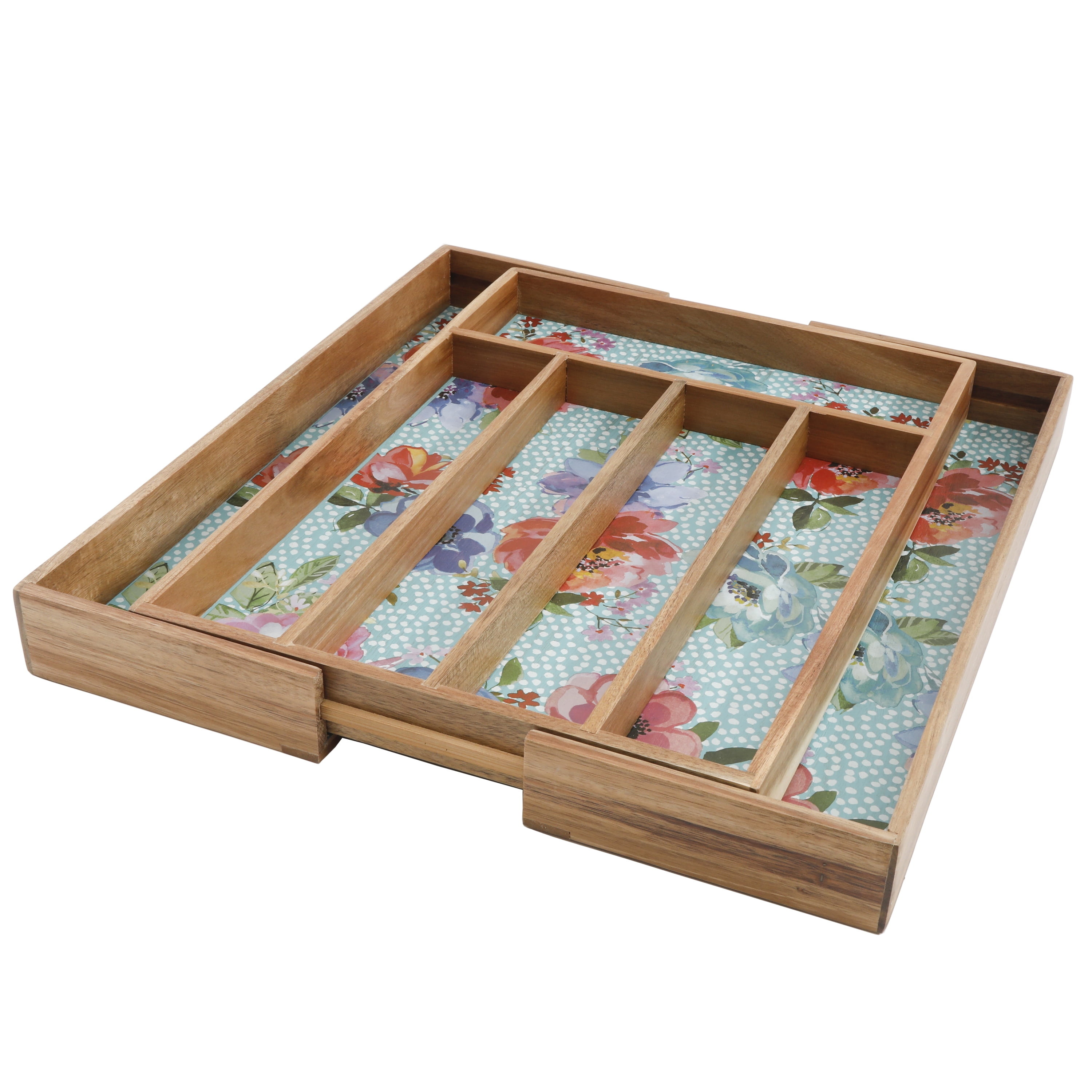 The Pioneer Woman Melody 5-Section Expandable Acacia Wood Silverware Organizer