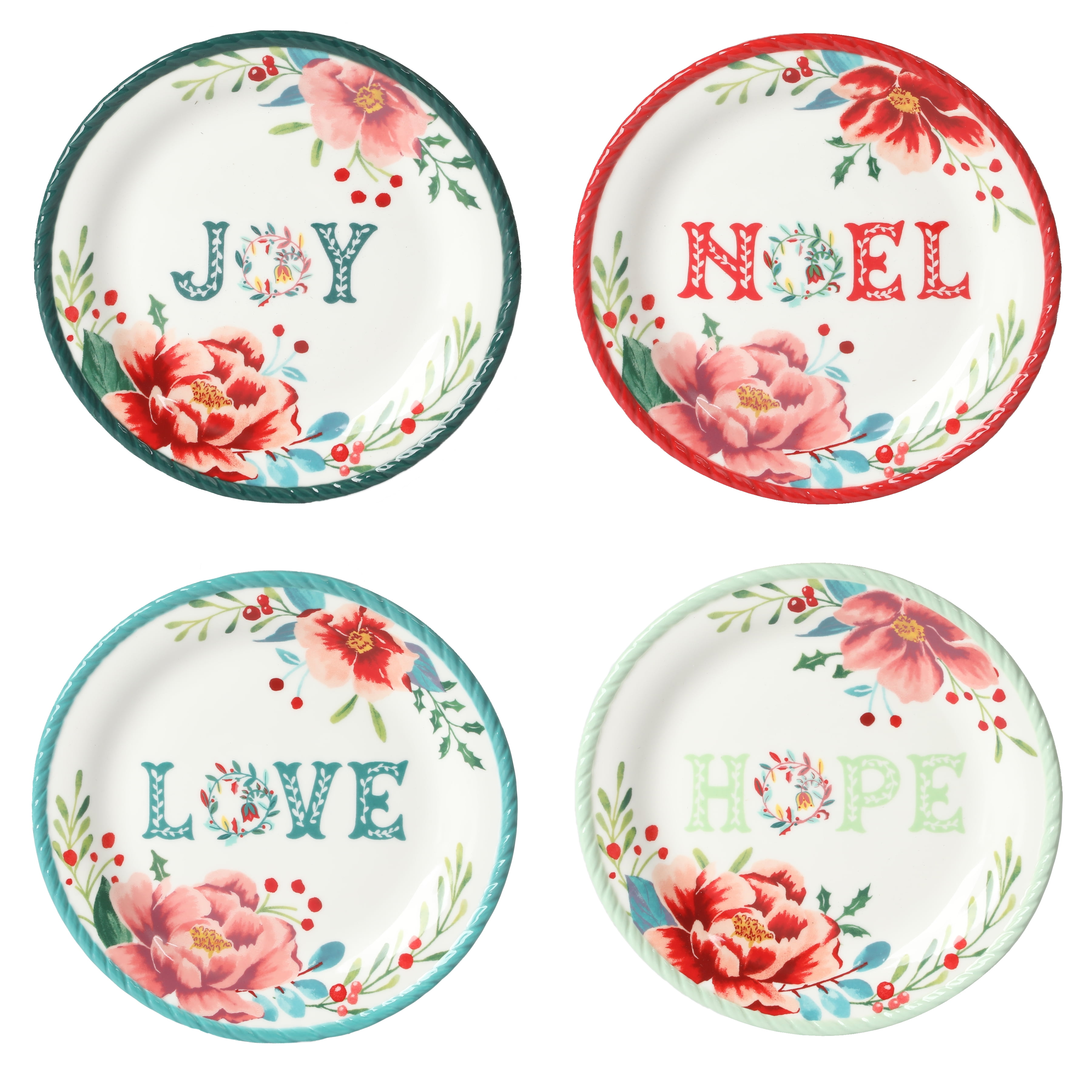 Merry Meadow Floral Ceramic Appetizer Plates Set of 4