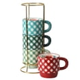 thumbnail image 1 of The Pioneer Woman Merry Meadow Gingham 5-Piece 12.5oz Stoneware Stacking Mugs with Rack, 1 of 9