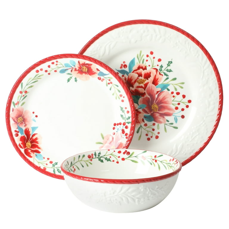 The Pioneer Woman Merry Meadow Red 12-Piece Stoneware Dinnerware