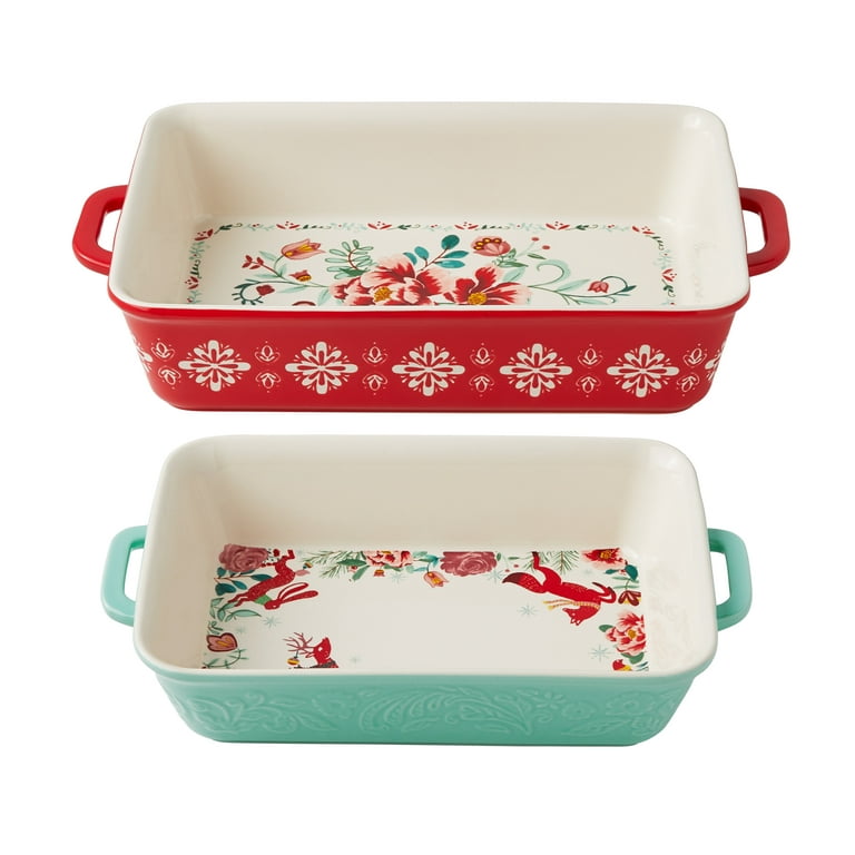 The Pioneer Woman Merry Meadows 2-Piece Rectangular Ceramic Holiday  Bakeware Set