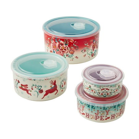 The Pioneer Woman Merry Meadows 8-Piece Round Ceramic Bake & Store Nesting Bowls Set