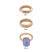 THE PIONEER WOMAN Metal Gold-Tone Textured and Blue Stone Ring Set - 3 Piece Sizes 7-9, Women's