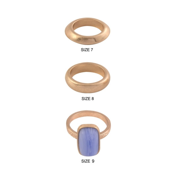 The Pioneer Woman Metal Gold-Tone Textured and Blue Stone Ring Set - 3 Piece Sizes 7-9, Women's