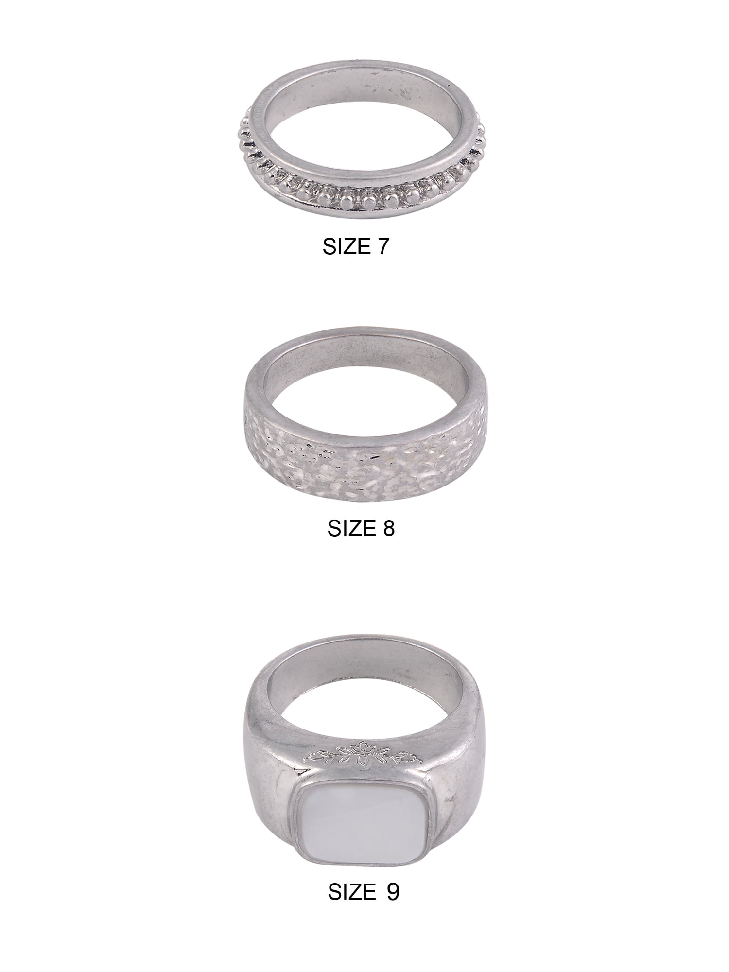 THE PIONEER WOMAN Metal Worn Silver-Tone Textured and White Stone Ring Set - 3 Piece Sizes 7-9, Women's