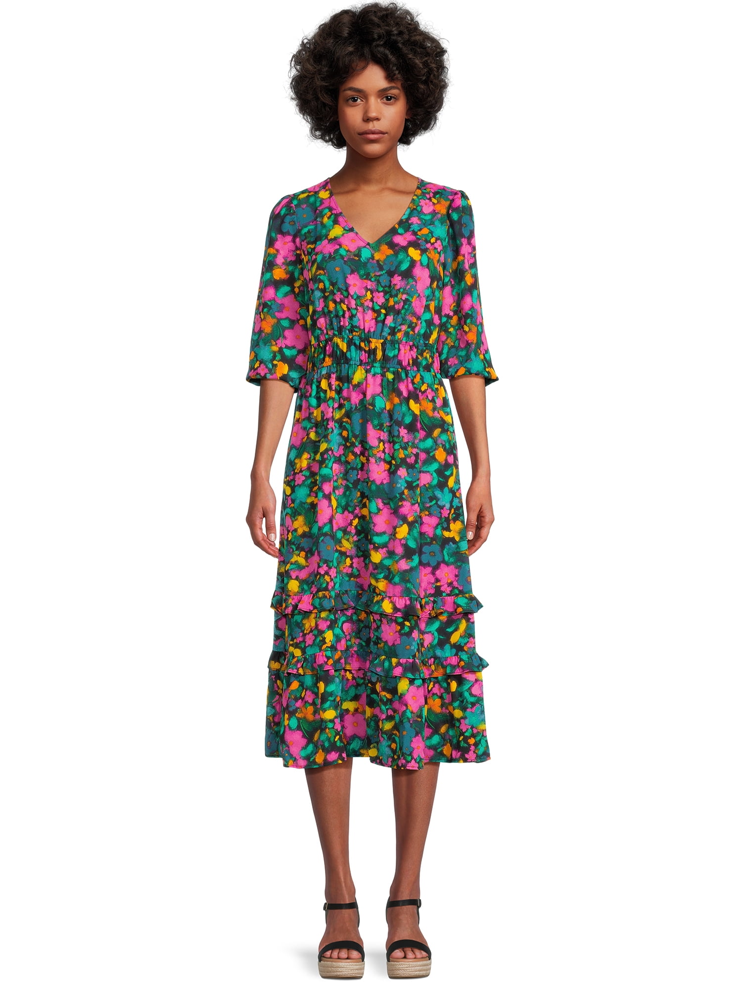 The Pioneer Woman Mixed Print Ruffle Maxi Dress, Women's - Walmart.com