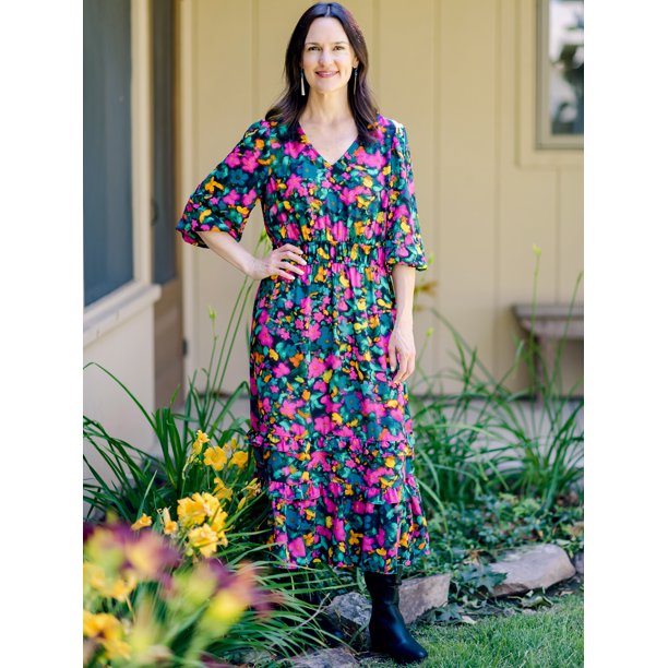 The Pioneer Woman Mixed Print Ruffle Maxi Dress, Women's - Walmart.com