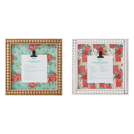 The Pioneer Woman Multicolor Wooden Beaded Recipe Holder Table Top Christmas Decoration, 10" x 10"H