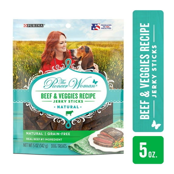 The Pioneer Woman Natural, Grain Free Dog Treats, Beef and Veggies Recipe Dog Jerky Sticks, 5 oz. Pouch