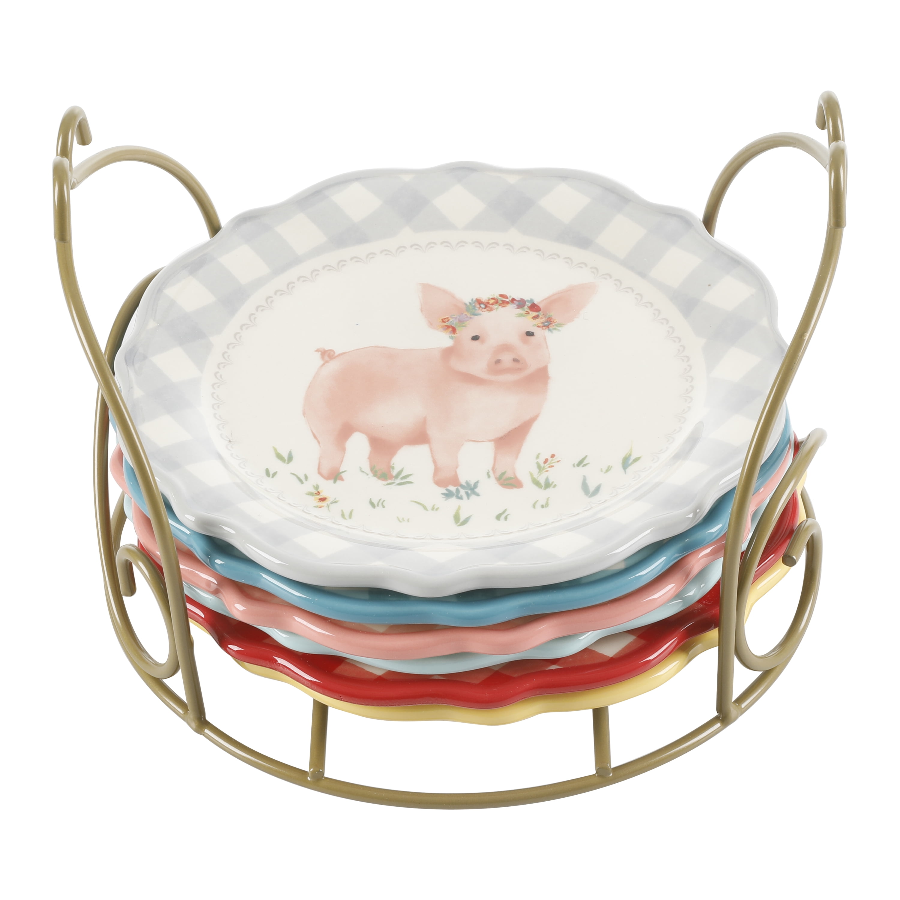 The Pioneer Woman Novelty 7-Inch Plates with Rack, 7-Piece Set