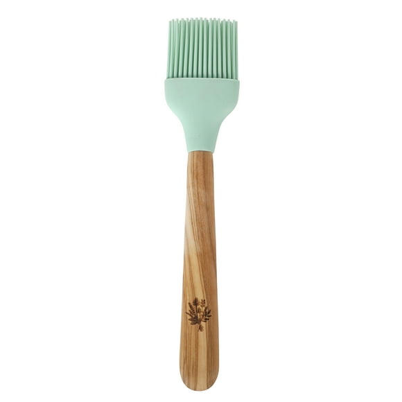 The Pioneer Woman Silicone Bristle Basting Brush with Olivewood Handle, Green