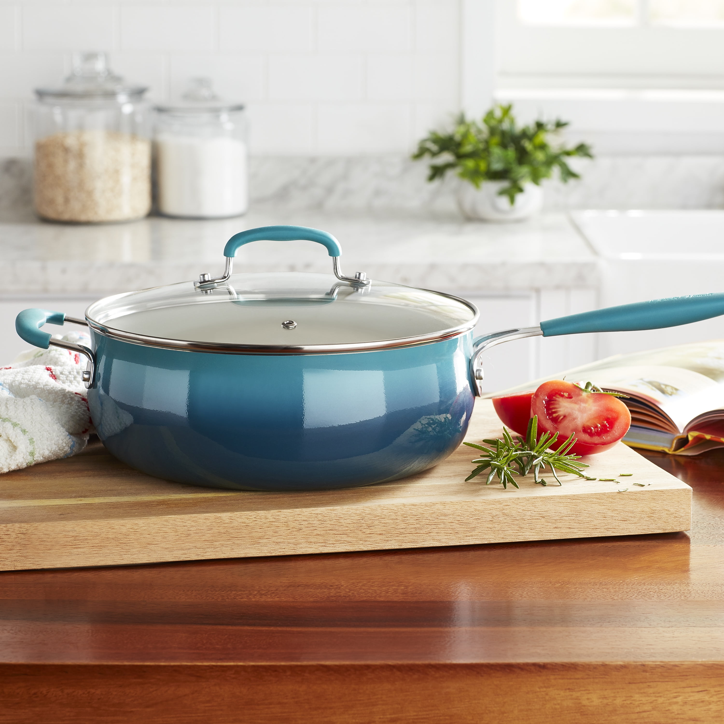 The Pioneer Woman 12-Piece Classic Belly Ceramic Cookware Set, Porcelain  Enamel, Ombre Teal