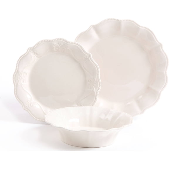 The Pioneer Woman Paige 12-Piece Dinnerware Set, Off White