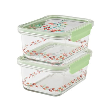 The Pioneer Woman Painted Meadow 4 Pieces 4 Cup Rectangle Glass Food Storage Containers with Tritan Lid. Set of 2
