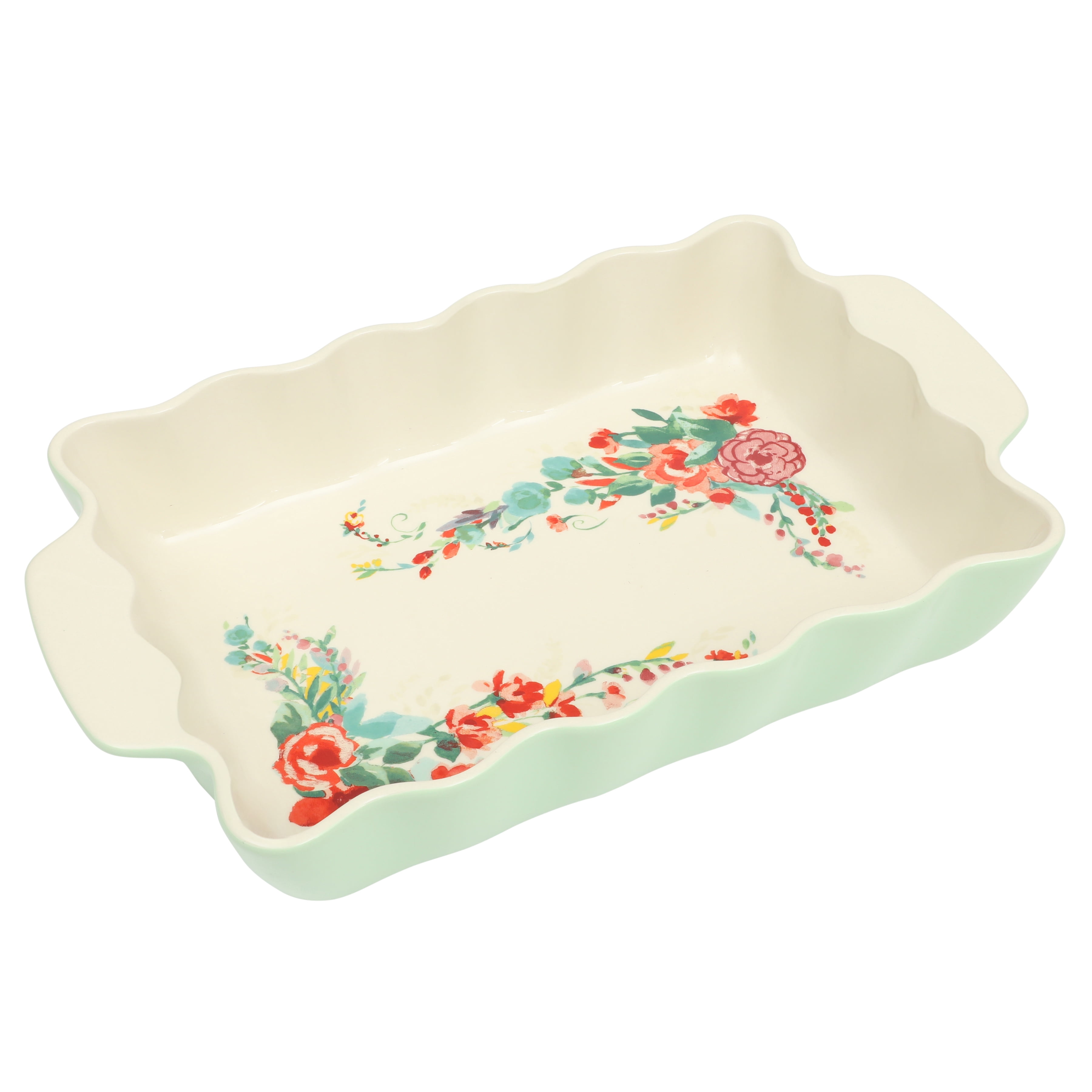 The Pioneer Woman Painted Meadow Ruffle Green 9x13-inch Stoneware Baking Dish - Walmart.com