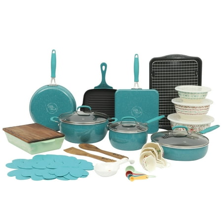 The Pioneer Woman Frontier Speckle 34-Piece Aluminum Cookware and Bakeware Combo Set