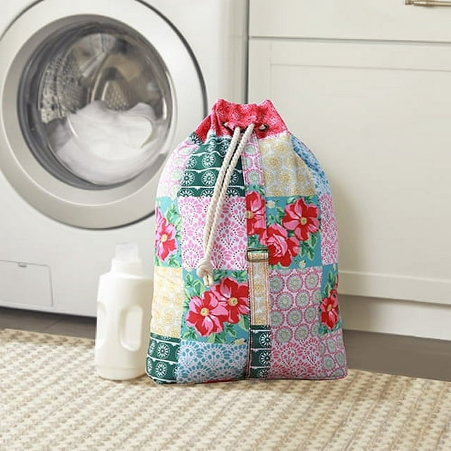 The Pioneer Woman Patchwork Drawstring Laundry Bag with Adjustable Strap