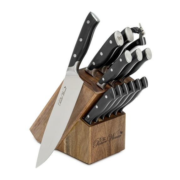 The Pioneer Woman Pioneer Signature 14-Piece Stainless Steel Knife Block Set, Black