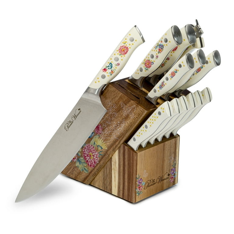 The Pioneer Woman Pioneer Signature 14-Piece Stainless Steel Knife Block Set, Floral