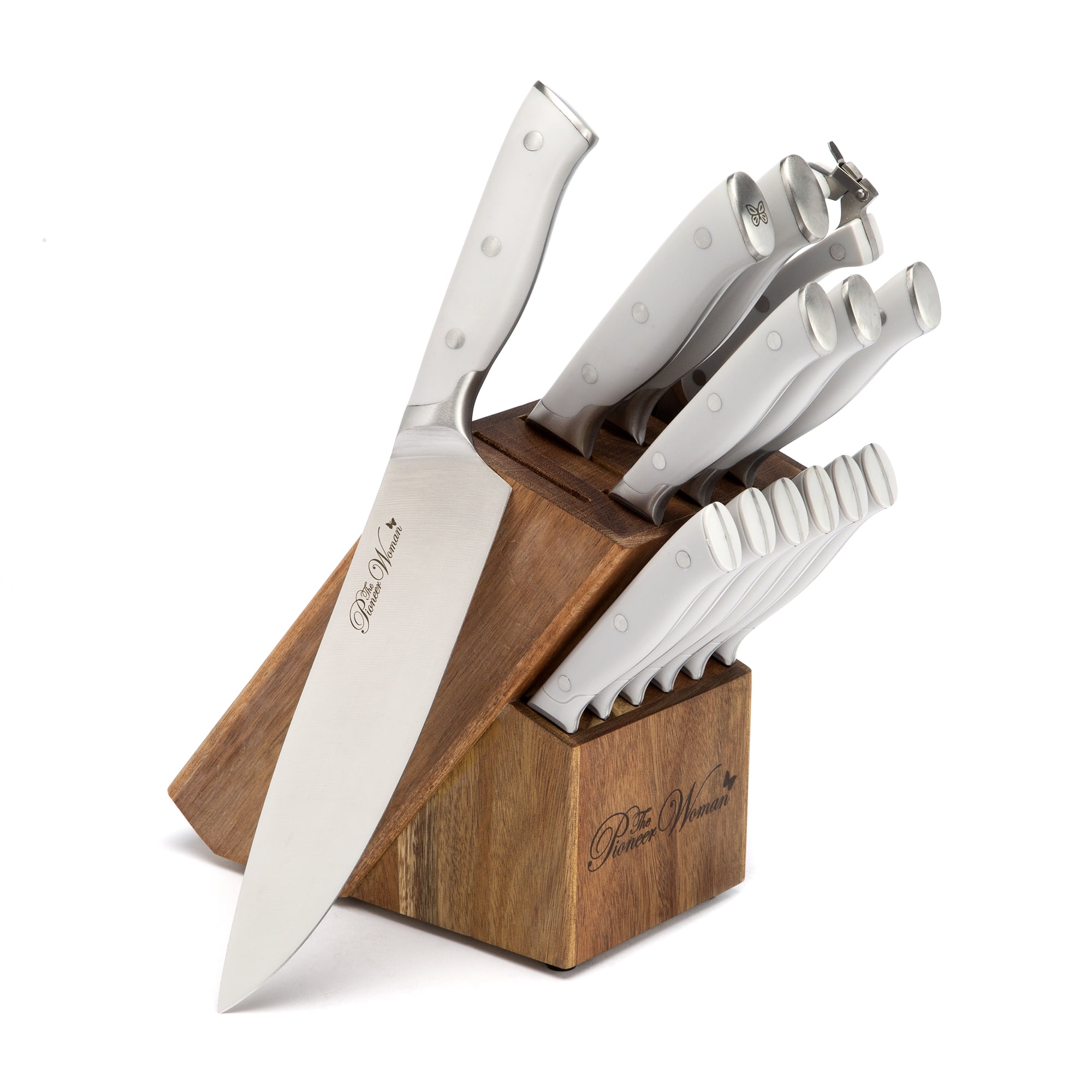 The Pioneer Woman Stainless Steel Knife Wood Block Cutlery Prep Set 5p  Retro Red