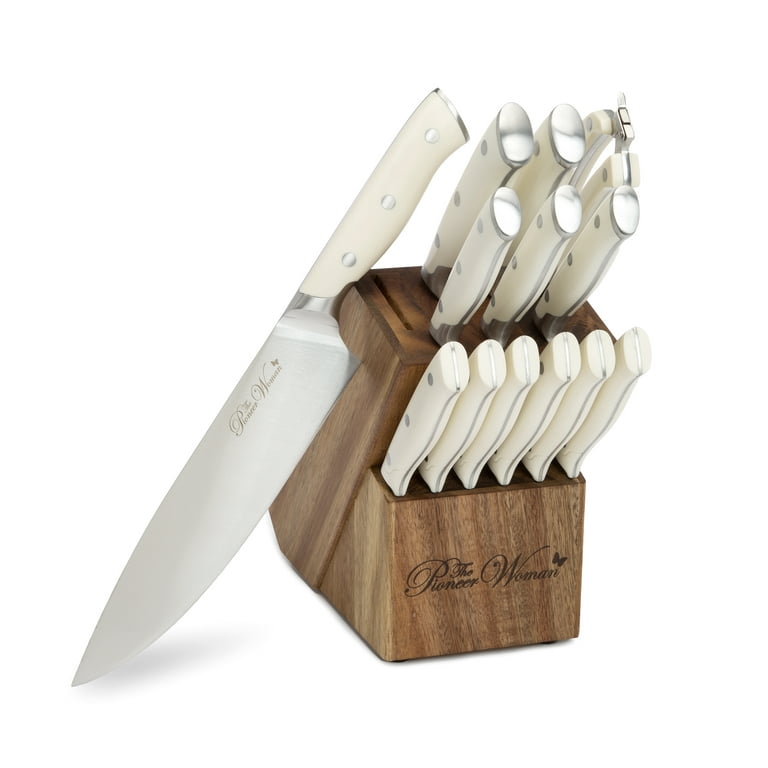 The Pioneer Woman Frontier Collection 14-Piece Cutlery Set with Wood Block,  Linen 