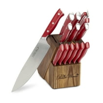 The Pioneer Woman Pioneer Signature 14-Piece Stainless Steel Knife Block Set, Red