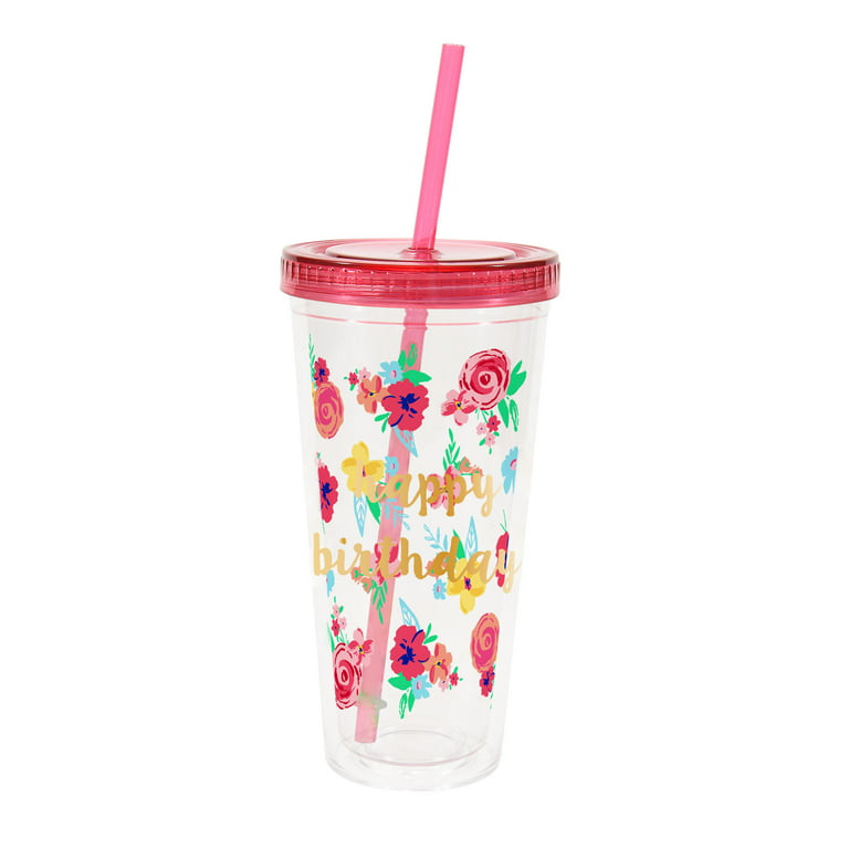 The Pioneer Woman Plastic Double Walled 24-Ounce Tumbler with Straw