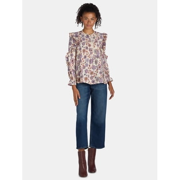 The Pioneer Woman Pleated Ruffle Blouse, Women’s, Sizes S-3X