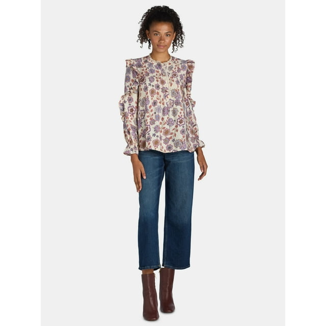 The Pioneer Woman Pleated Ruffle Blouse, Women’s, Sizes S-3X