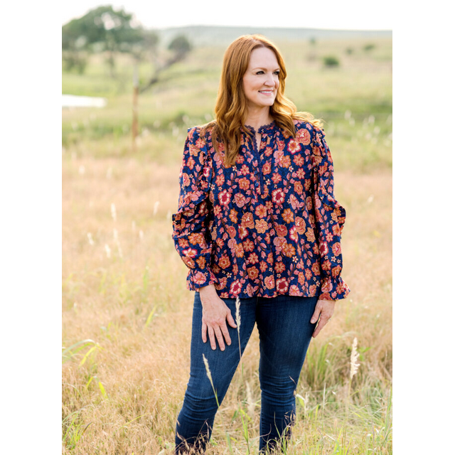 The Pioneer Woman Pleated Ruffle Blouse, Women’s, Sizes S-3X