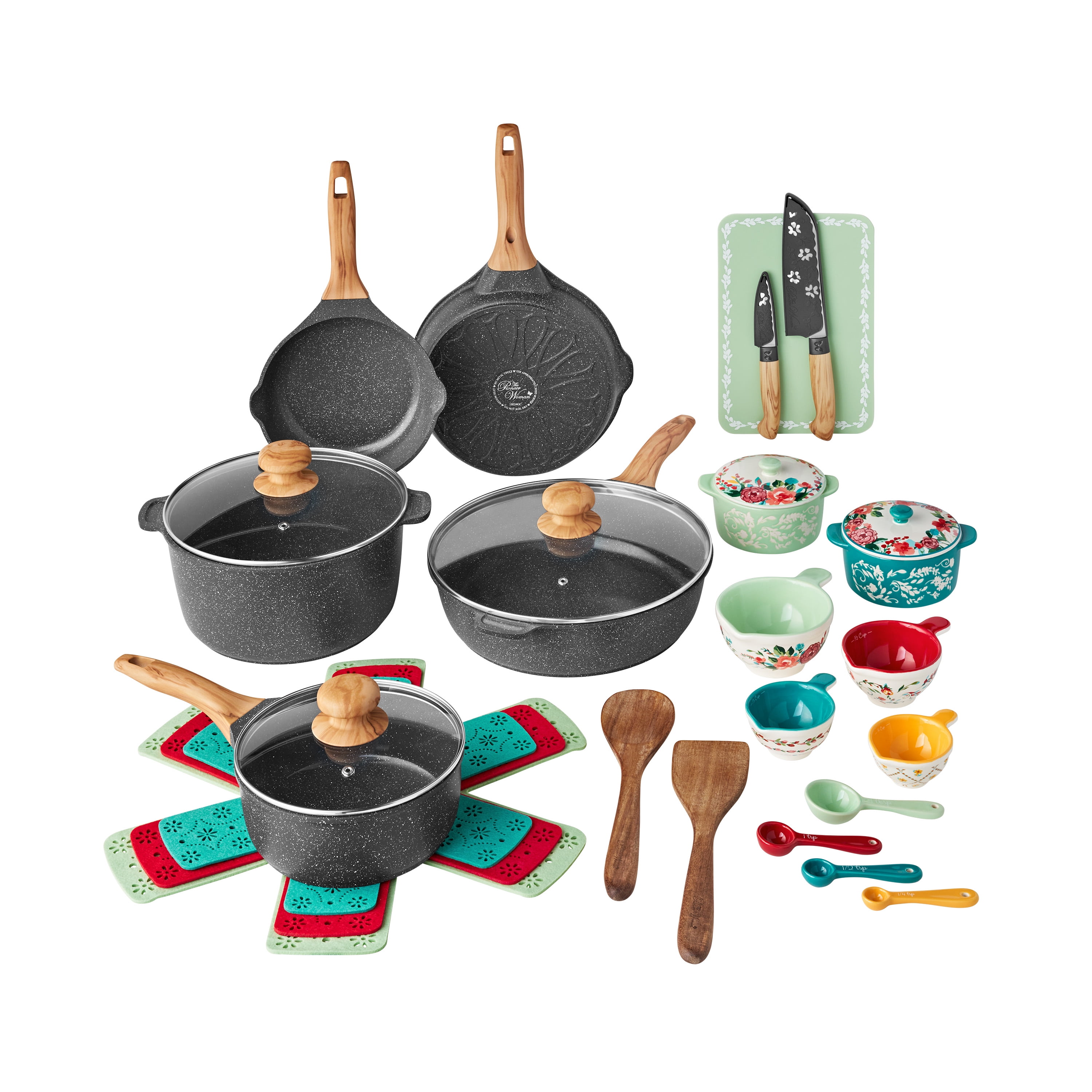 The Pioneer Woman Prairie Signature 30Piece Cast Aluminum Cookware Set, Charcoal Speckle  (图1) The Pioneer Woman Prairie Signature 30Piece Cast Aluminum Cookware Set, Charcoal Speckle  (图1)