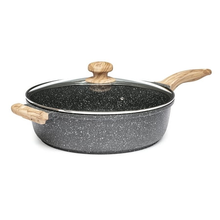 The Pioneer Woman Prairie Signature 6 Quart Cast Aluminum Jumbo Cooker Sauté Pan, Charcoal Speckle