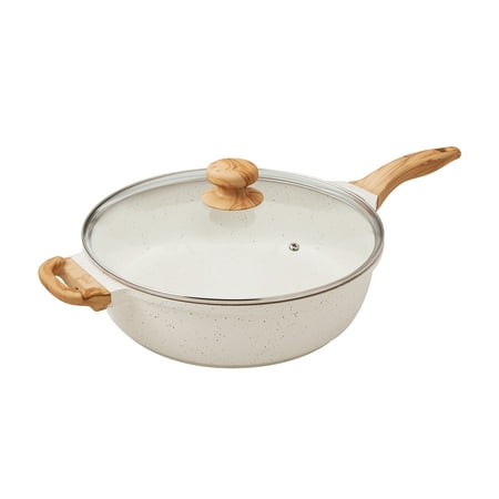 The Pioneer Woman Prairie Signature 6-Quart Cast Aluminum Jumbo Cooker Sauté Pan, Linen Speckle