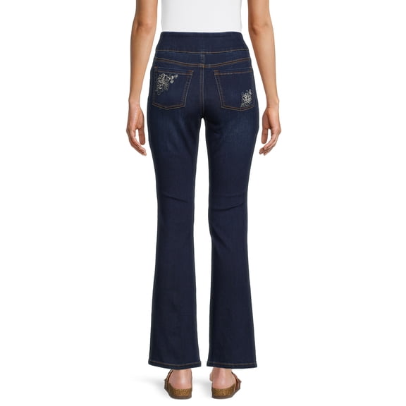 The Pioneer Woman Pull On Embroidered Bootcut Jeans, 32” Inseam, Sizes XS-3X, Women's and Women's Plus