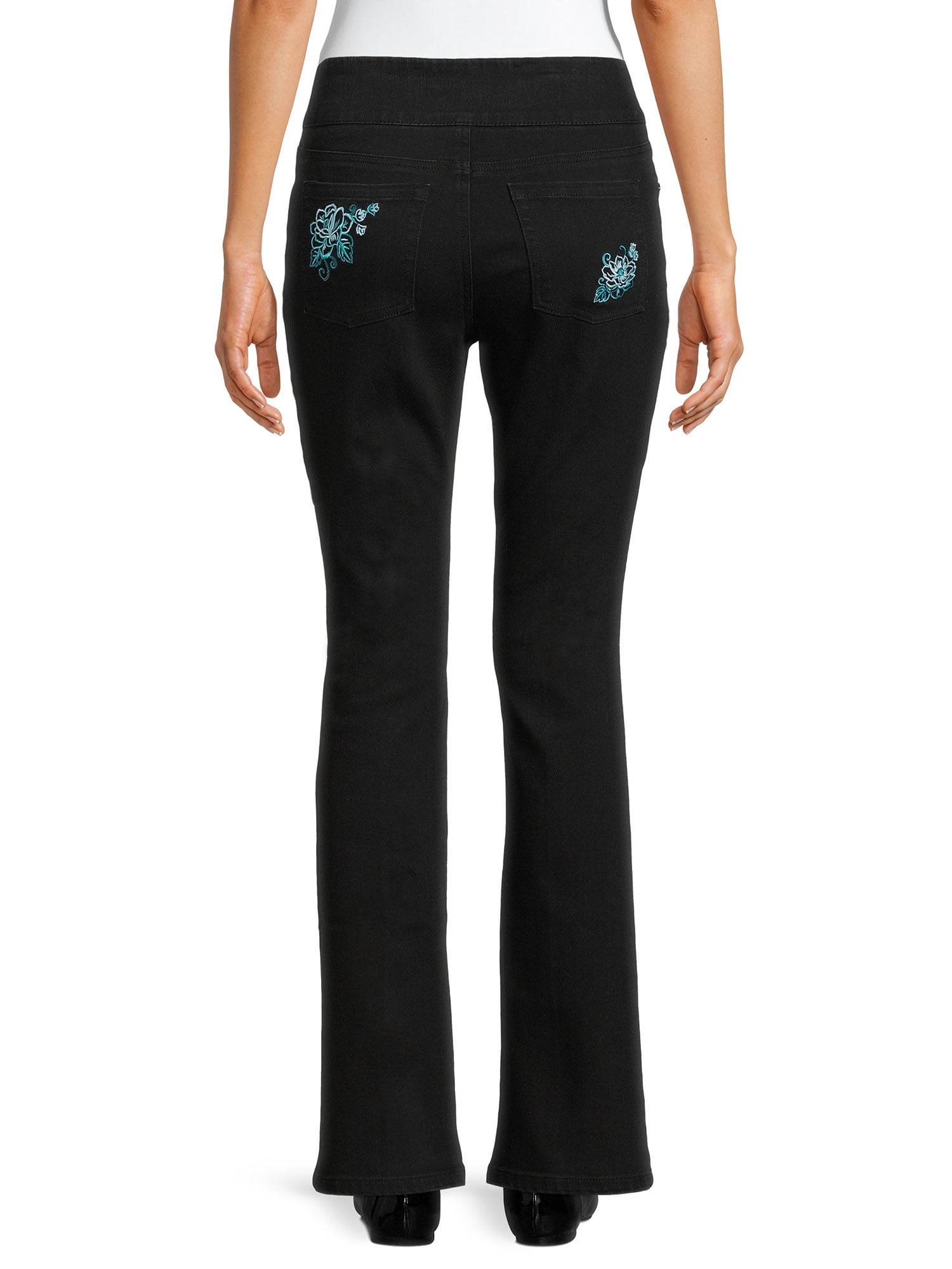 The Pioneer Woman Pull On Embroidered Bootcut Jeans, 32” Inseam, Sizes XS-3X, Women's and Women's Plus