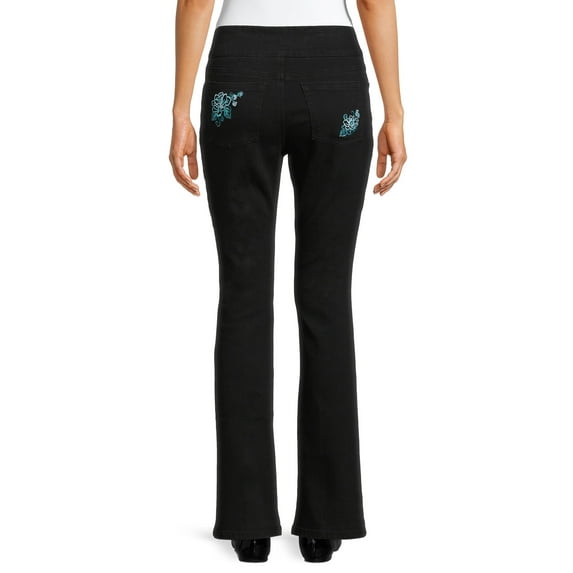 The Pioneer Woman Pull On Embroidered Bootcut Jeans, 32ā Inseam, Sizes XS-3X, Women's and Women's Plus
