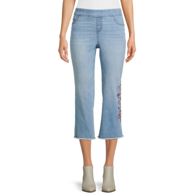 The Pioneer Woman, Pull-On Embroidered Cropped Jean, Womens