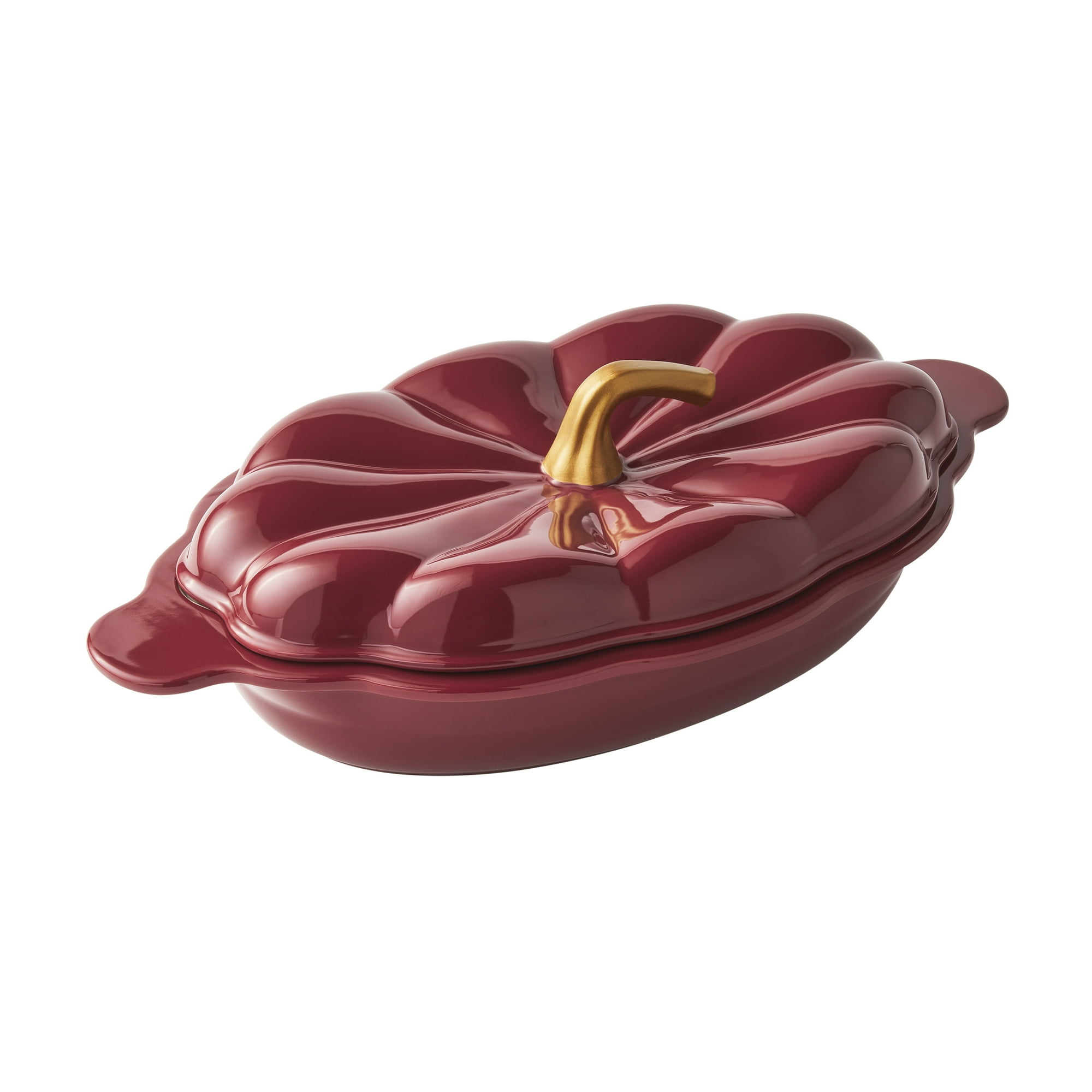 The Pioneer Woman Pumpkin 9 x 13" Oval Merlot Stoneware Casserole Dish with Lid