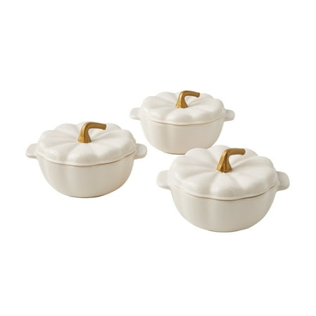 The Pioneer Woman Pumpkin Mini 13.5-Ounce Linen Stoneware Cocottes Baking Dish, Set of 3