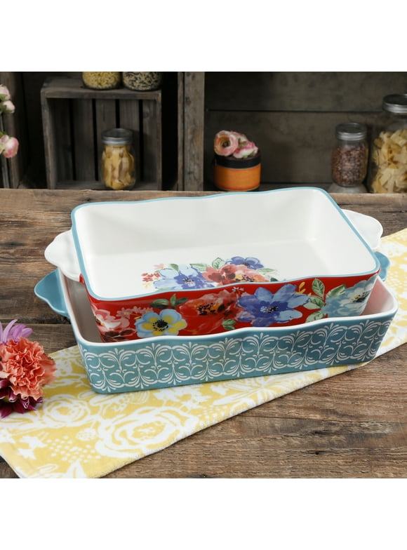The Pioneer Woman Rectangular Ceramic Bakeware Set, Multiple Patterns, 2-Piece