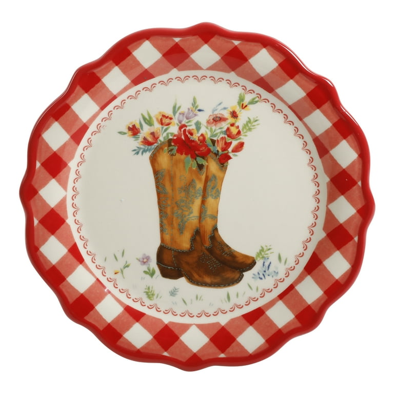 The Pioneer Woman Red Gingham with Boot Decal Appetizer Plate