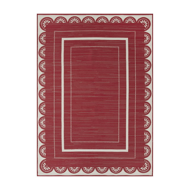 The Pioneer Woman Red Scallop Outdoor Rug, 5' x 7'