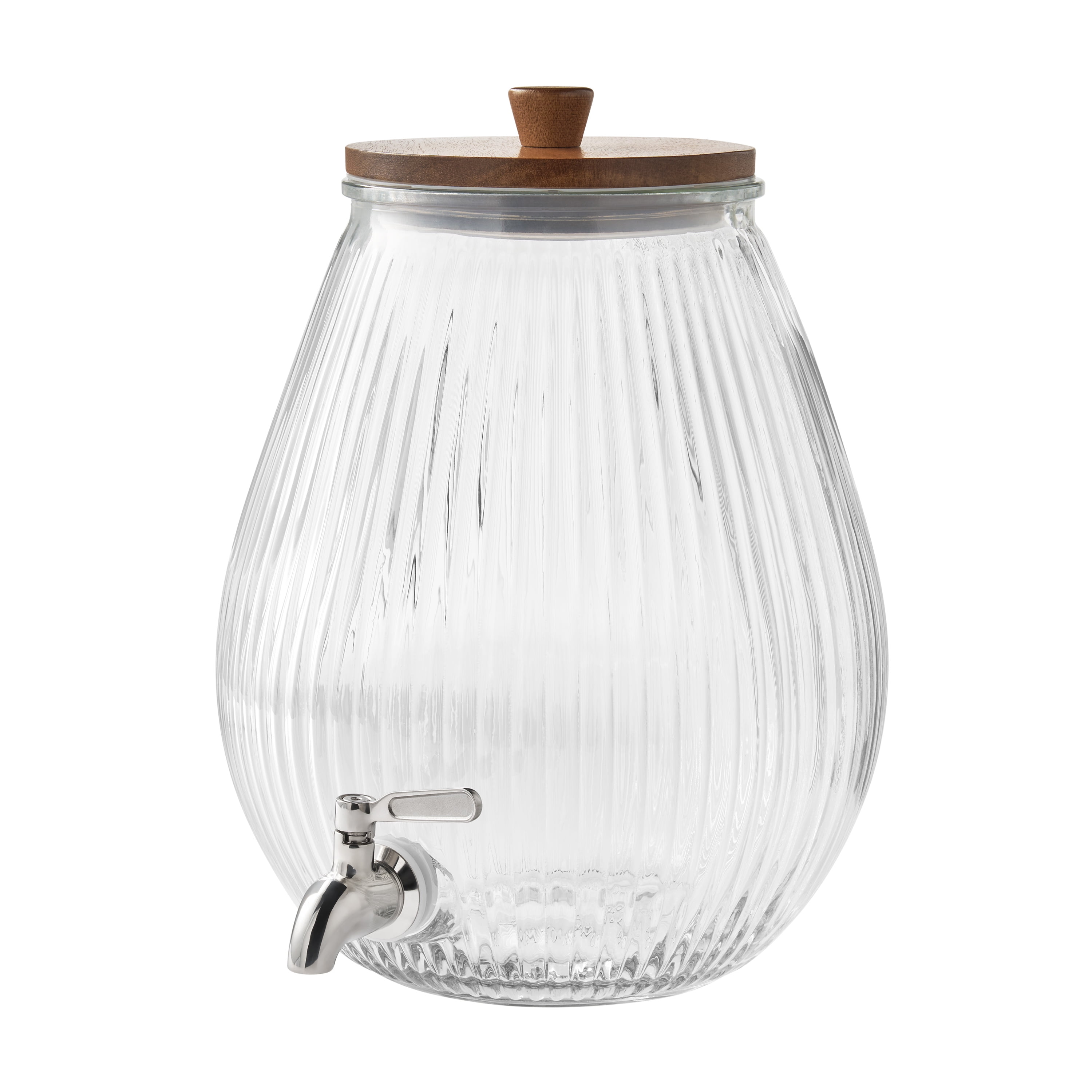The Pioneer Woman Glass 2 Gallons Ribbed Beverage Dispenser with Wood Lid