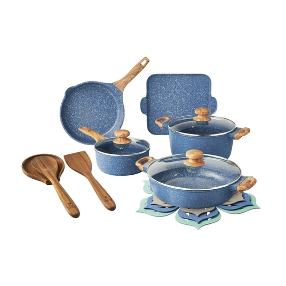 The Pioneer Woman 14-Piece Cast Aluminum Cookware Set, Blue