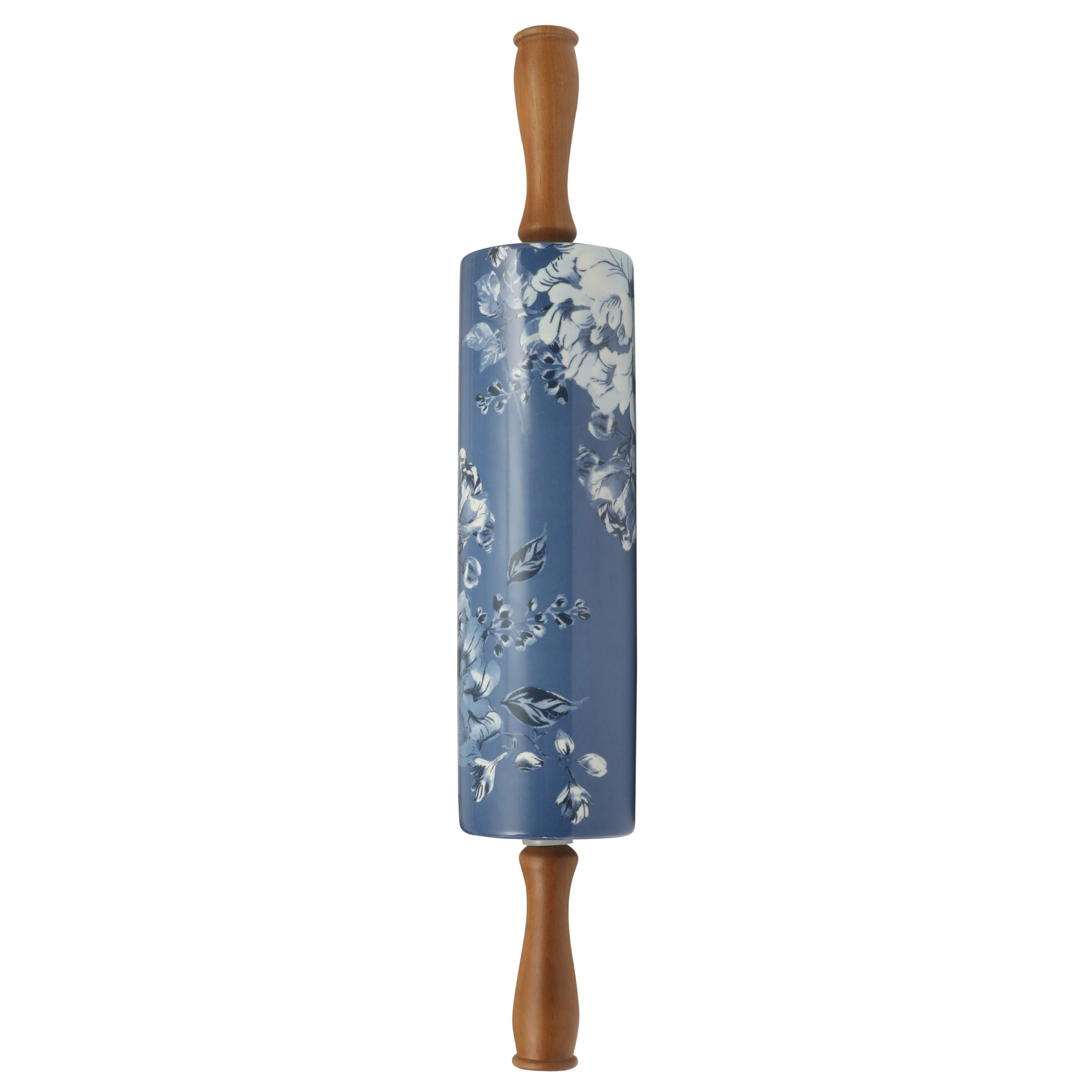 The Pioneer Woman Delilah Ceramic Rolling Pin with Wood Handles, Blue