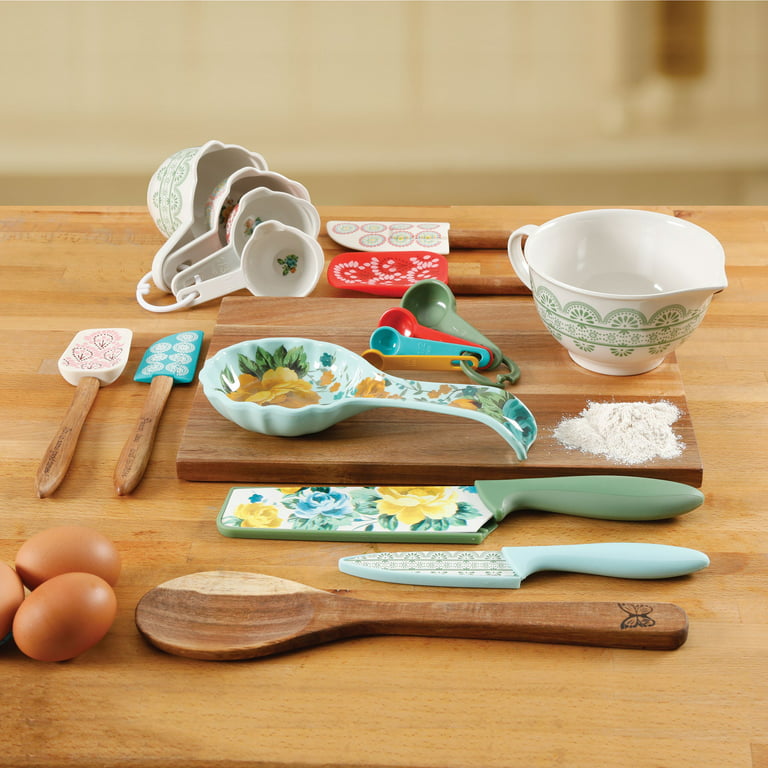 The Pioneer Woman, Kitchen, Pioneer Woman Teal Farmhouse Cutlery Set 4pc  Knives Scissors Wooden Holder