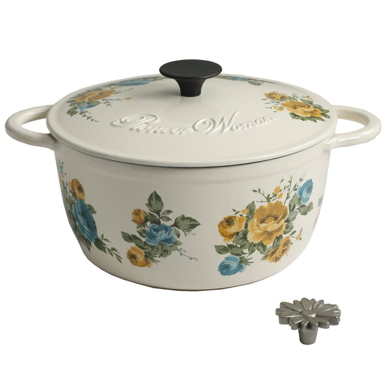  The Pioneer Woman Timeless Beauty Vintage Floral 3-Quart  Enameled Cast Iron Casserole w/Lid: Home & Kitchen