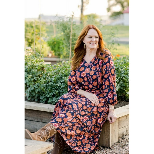 The Pioneer Woman Ruffle Neck Midi Dress, Women’s, Sizes XS-3X