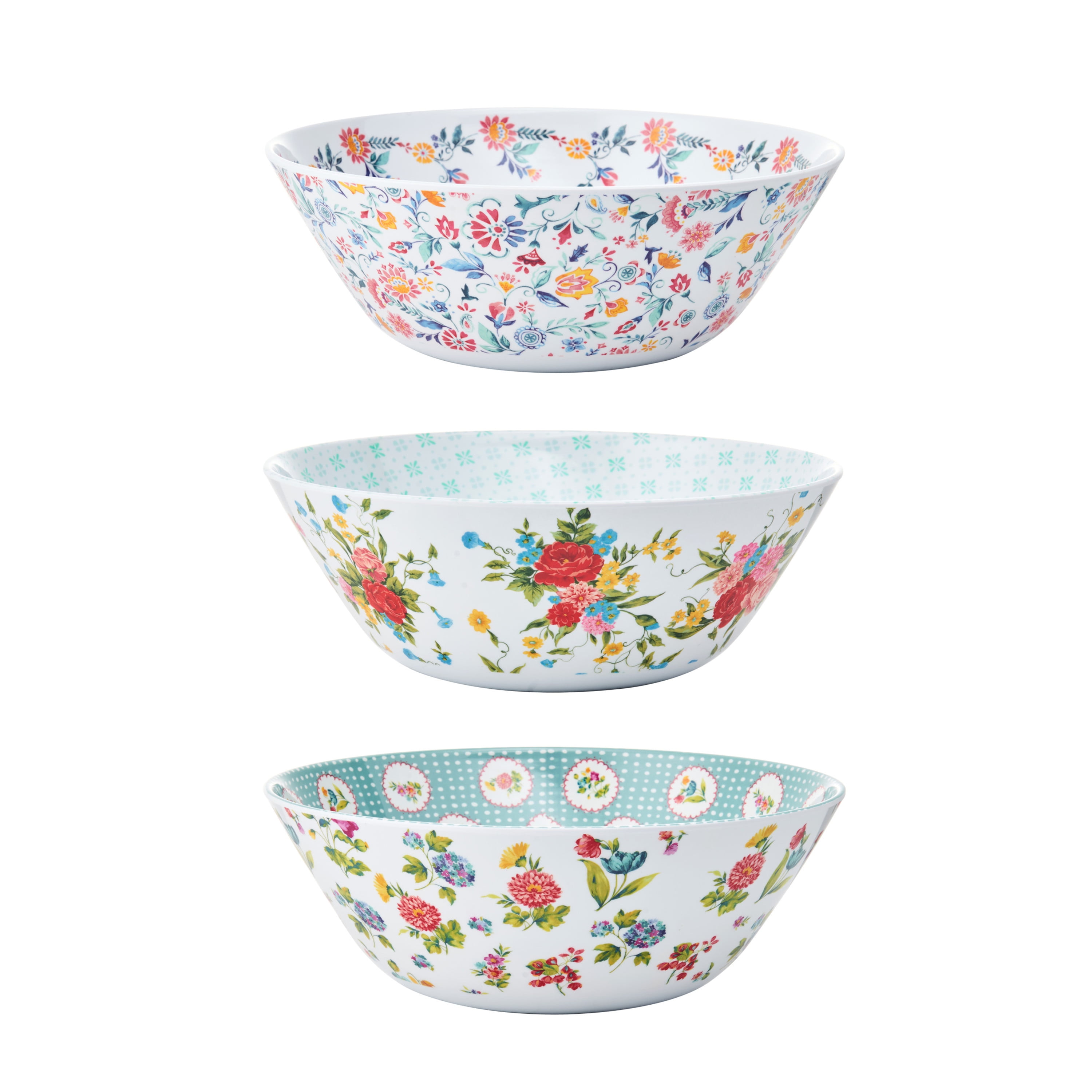 NEW PIONEER WOMAN COUNTRY SPLATTER SALAD BOWL AND UTENSILS 3 PIECE